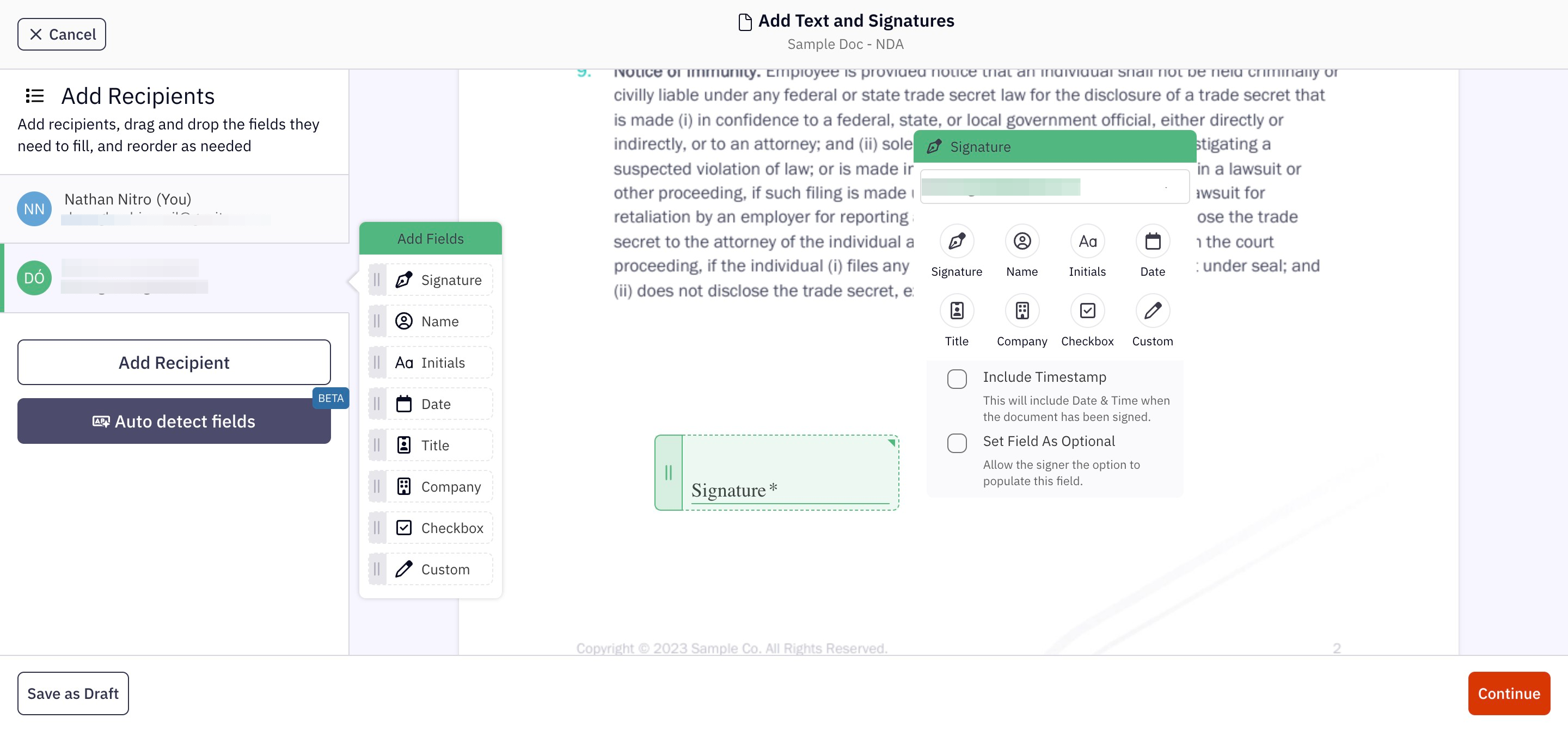 screenshot of Nitro Sign